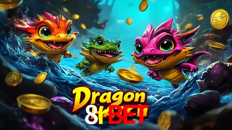 Arte promocional do jogo Dragon Hatch com três adoráveis dragões bebês nadando entre moedas de ouro, um dos slots mais divertidos para jogar no cassino 8rbet.