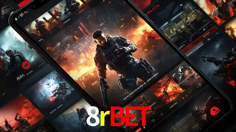 Tela de um celular exibindo uma galeria de jogos de tiro com temática militar, mostrando a variedade de e-sports disponíveis para apostas na plataforma de entretenimento 8rbet.