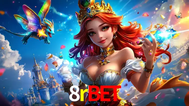 A princesa de um reino de fantasia mágico, com seu pequeno dragão, apresentando um mundo de prêmios encantados nos jogos de caça-níqueis do cassino 8rbet.
